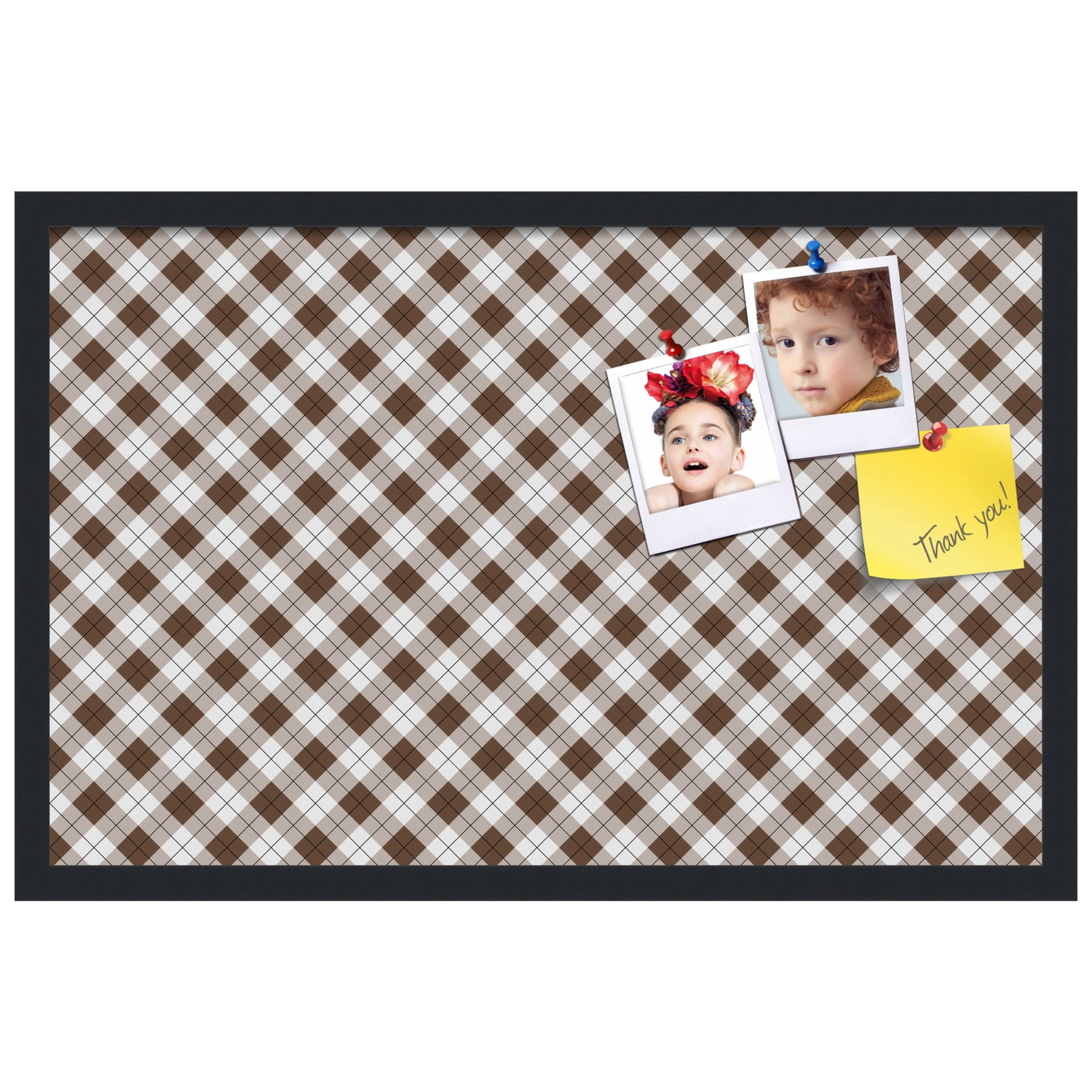 PinPix ArtToFrames 26x16 Custom Cork Bulletin Board Argyle Brown   Poster Board Has a Fabric Style Canvas Finish, Framed in Satin Black (PinPix-631)