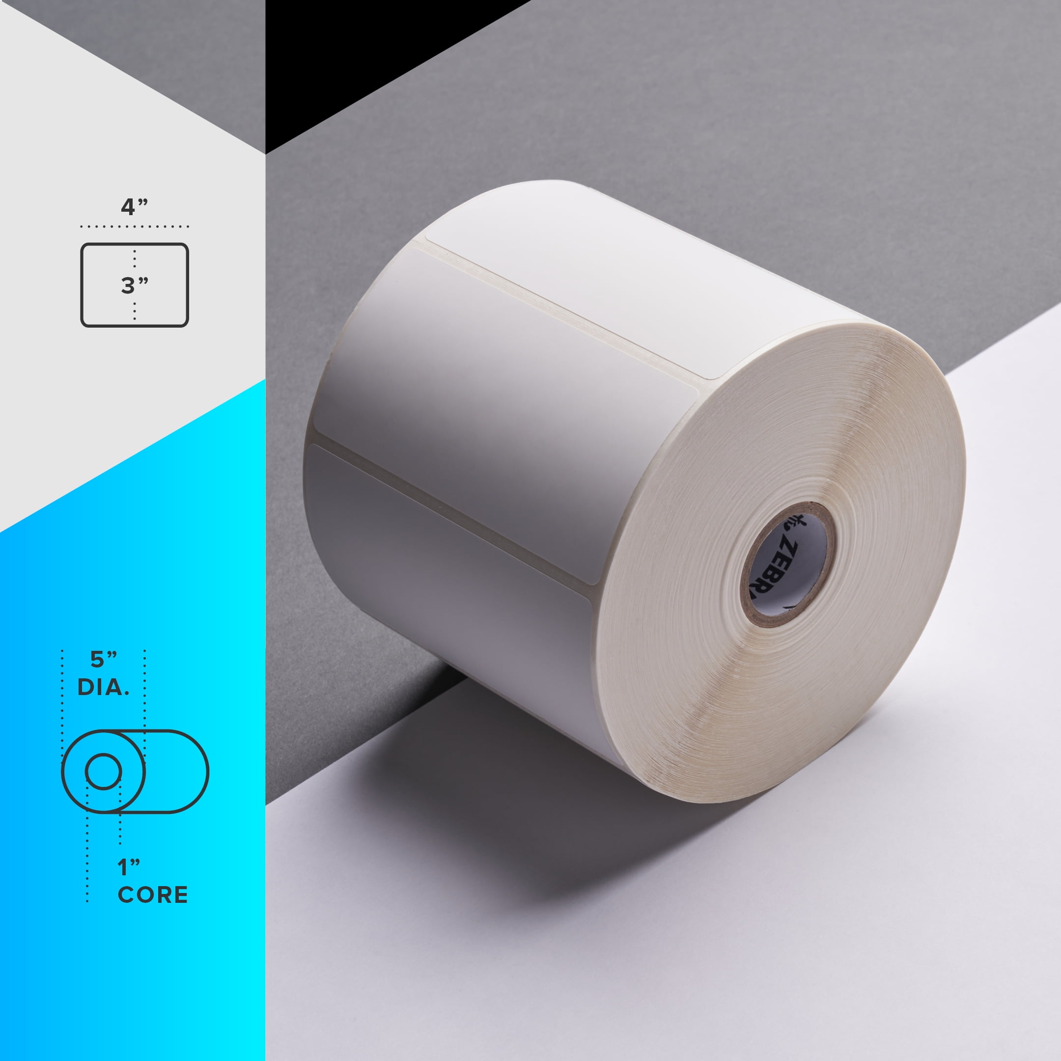 Zebra 4 x 3 in Direct Thermal Paper Labels Z-Perform 2000D Permanent Adhesive Shipping Labels - 1 in Core - 6 Rolls