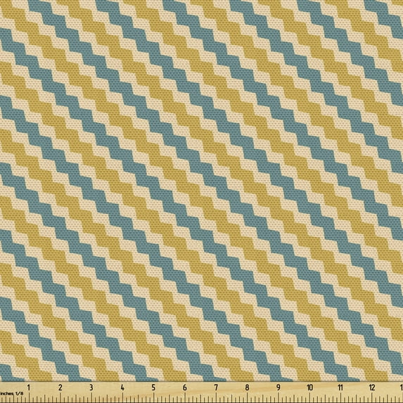 Abstract Fabric by the Yard, Ornamental Illustration with Diagonal Zigzag Stripes, Decorative Upholstery Fabric for Chairs & Home Accents, Pale Peach Cadet Blue by Ambesonne