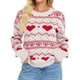thumbnail image 2 of Cozy Sweaters For Women Fashion Bow Heart Print Casual Cute Long Sleeve Crew Neck Sweatshirt Winter Soft Warm Knit Holiday Jumper Tops White M, 2 of 4