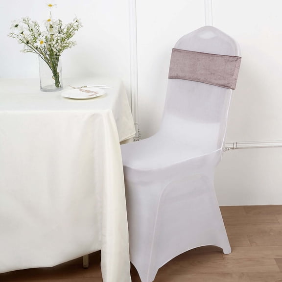 Efavormart 5 Pack Mauve Velvet Ruffle Stretch Chair Sashes, Decorative Velvet Chair Bands