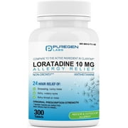 Puregen Labs Allergy Relief Loratadine 10mg Antihistamine Allergy Tablets for Runny Nose, Sneezing, Itchy Watery Eyes, 300 Tablets