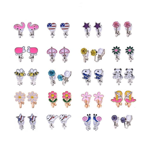 A 20 pares de pendientes de clip para niñas Paquete de pendientes de animales lindos para niñas pequeñas