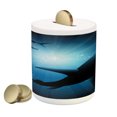 thumbnail image 1 of Shark Piggy Bank, Silhouette of the Fishes Swimming at Twilight Night Moon Mystic Sea Scenery, Ceramic Coin Bank Money Box for Cash Saving, 3.6" X 3.2", Dark Blue, by Ambesonne, 1 of 4