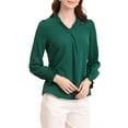 thumbnail image 4 of Blusa de manga larga con cuello en V y dobladillo redondo INSPIRE CHIC para mujer XL verde, 4 of 6