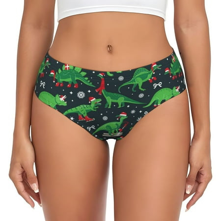 Uemuo Dino Christmas Party Pattern Women s Cotton Underwear Full Coverage Briefs Soft Stretchy Breathable Underwear Brief-Medium