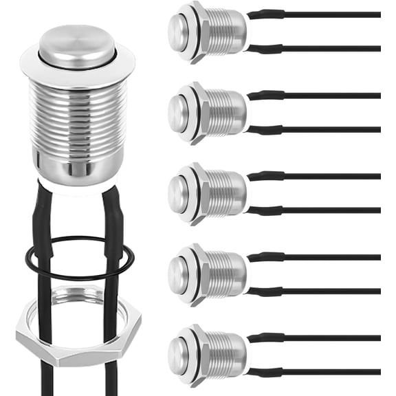 Nilight 12mm Momentary Push Button Switch 6PCS with Pre Wired Harness 12V Waterproof Stainless Steel Small Round Power Push Button Switches 2 Pin for Car Automotive Truck Boat Marine Off-Road Vehicle