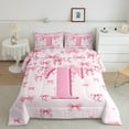 thumbnail image 2 of jejeloiu Personalized Letter T Bedding Comforter Set,Monogrammed Theme Twin Comforter Sets,Ribbon Bow Knot Bedding Set,Ultra Soft Bedroom Decor Reversible,2-Piece, 2 of 8