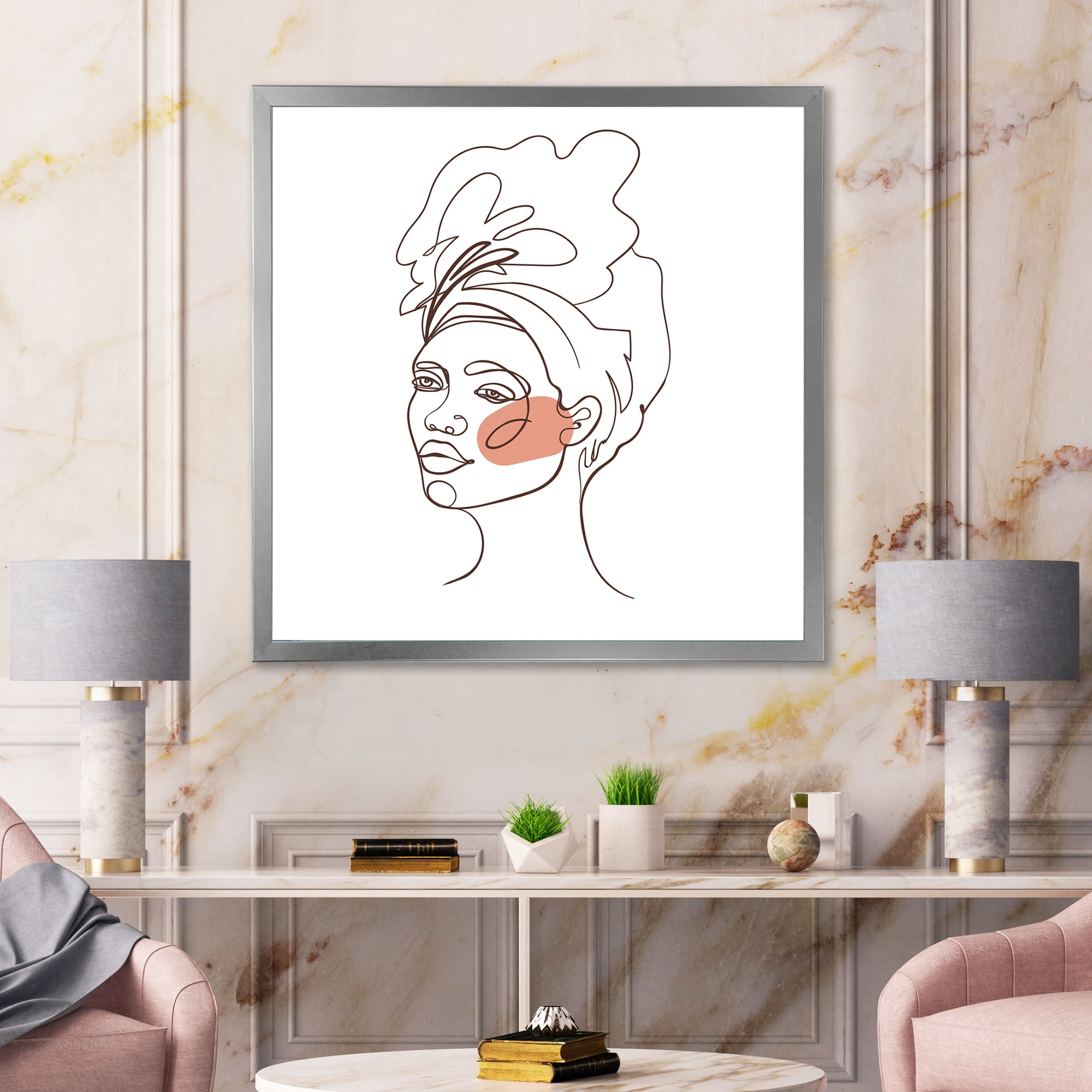 Designart 'One Line Portrait of Afro American Woman III' Modern Framed Art Print