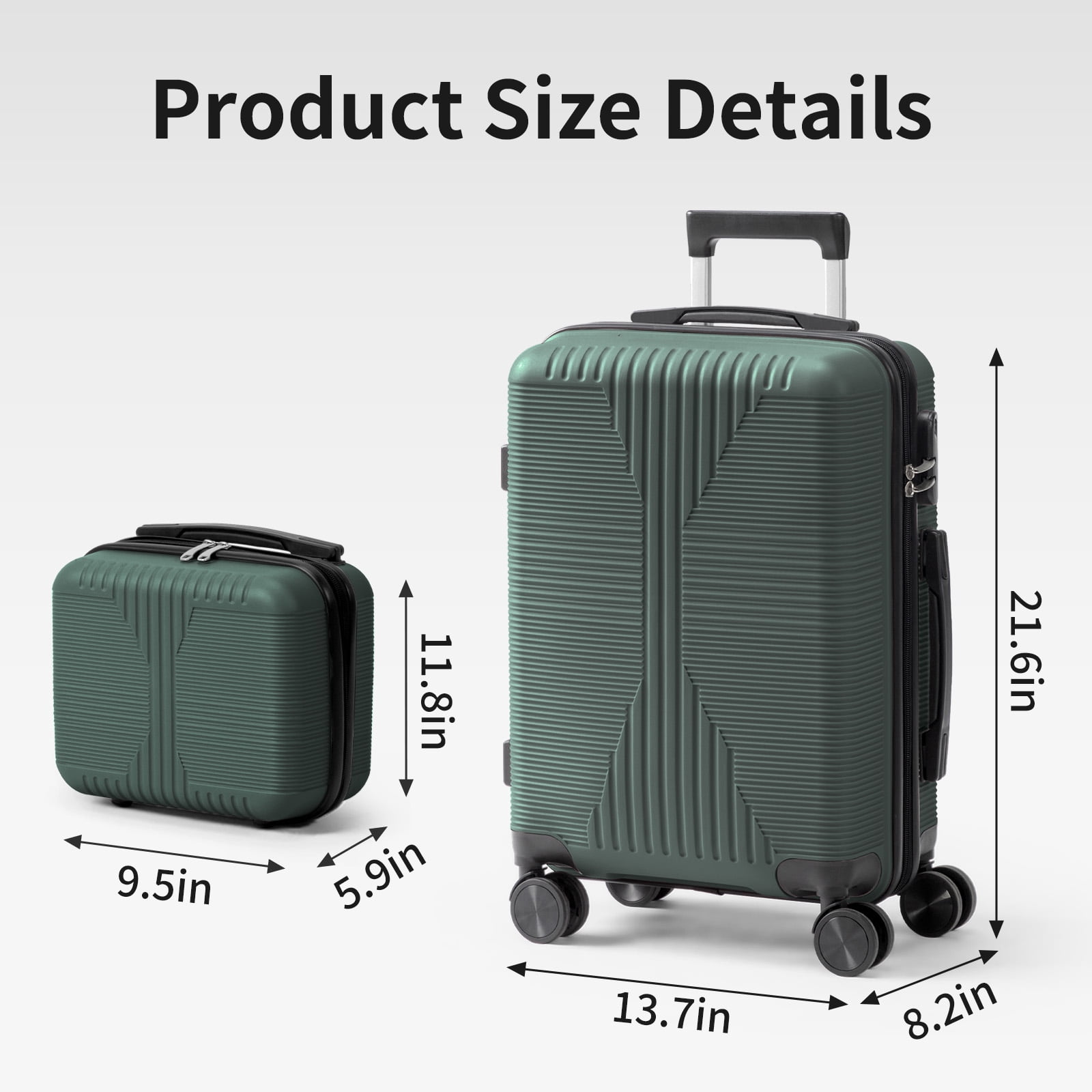 Ktaxon Luggage Set 2 Piece Carry-on, PP Hard Shell Suitcase 14" 20" Luggage Sets Spinner Wheels, Green