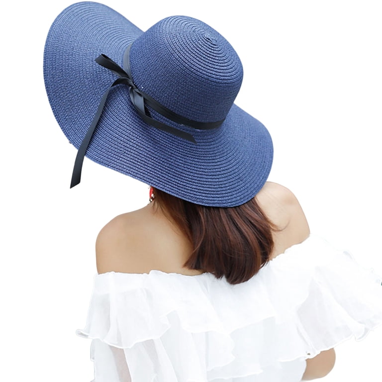 Womens Wide Brim Straw Hat Big Floppy Foldable Roll up Cap 