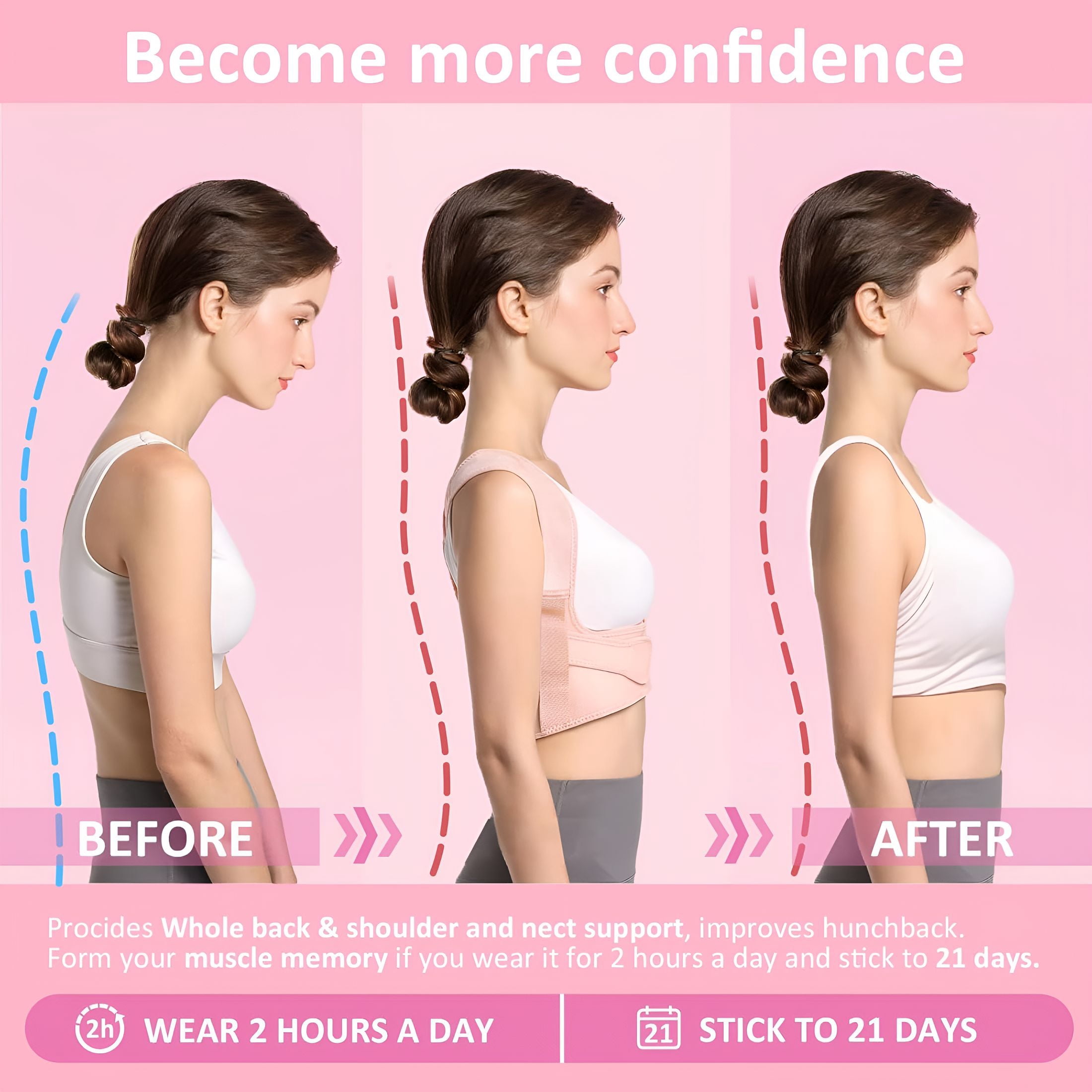 BESTSKY Back Brace Posture Corrector for Women - Adjustable Upper Posture Support Bras for Neck Shoulder Back Straightener - Comfortable Posture Corrector Hunchback Slouching under Clothes (Medium)