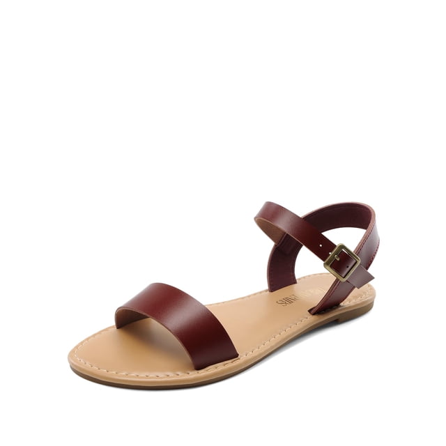 Sandalias planas con tira en el tobillo para mujer DREAM PAIRS marrón talla 9