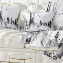 Designart Barcelona Black Silhouette - Cityscape Painting Throw Pillow - 12x20