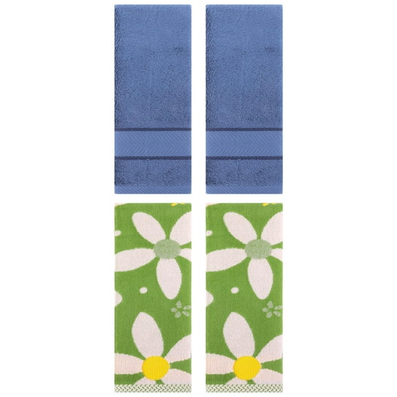 Unique Bargains 4 Pcs Sold Striped Cotton Hand Towels Light Blue/Green 14" x 30"/13" x 29"