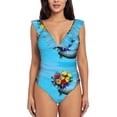 thumbnail image 2 of Fotbe Elephant Trunk Couple Flowers Women's Tummy Control Swimsuits Slimming One Piece Bathing Suit Ruffle Wrap V Neck Swimwear-, 2 of 8