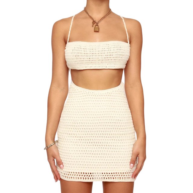 Conjunto De Ropa 2 piezas Crop Top Mini falda Sexy Y2K Outfit Dress Knit para mujer (Blanco S) Cgtredaw Para estrenar