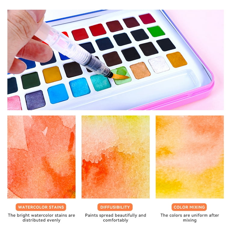 Meiliang 48 Colors Solid Watercolor Paint Set Not-toxic Pigment Portable  Metal Case with Palette and Brush