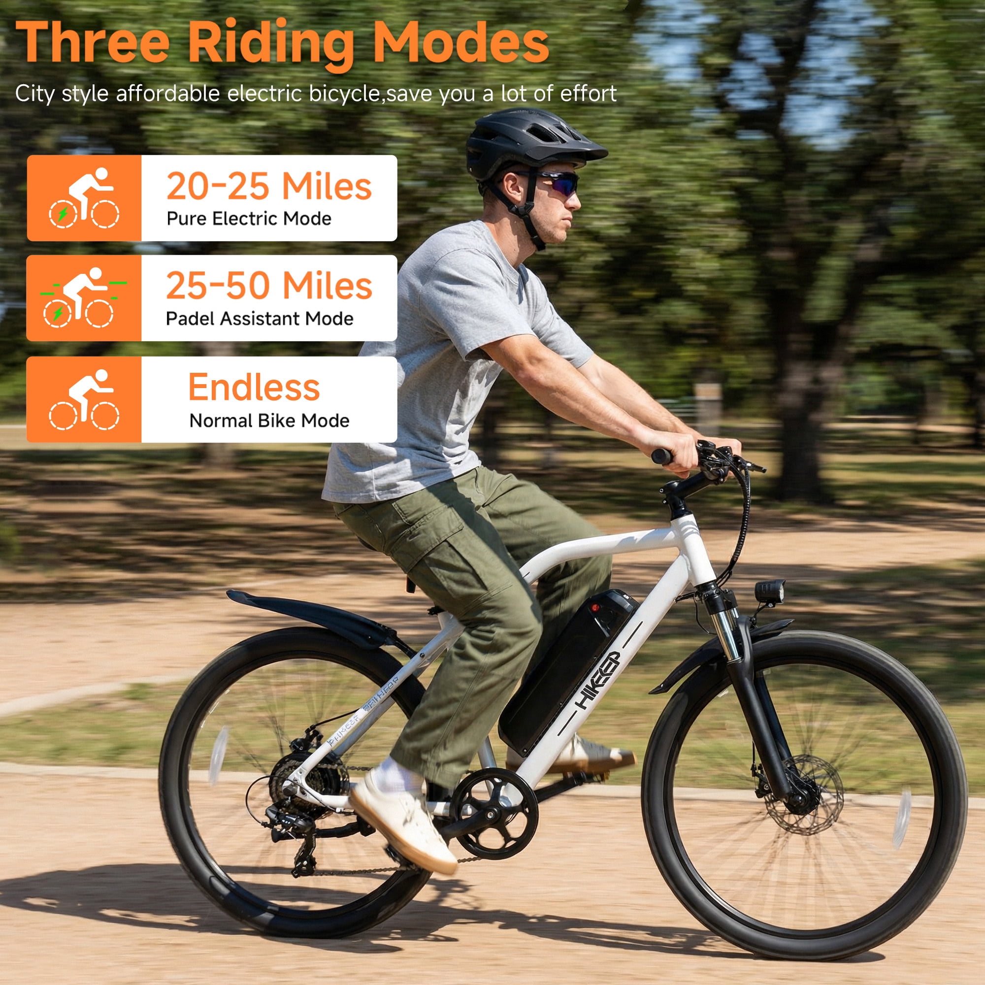 M2601 26" Electric Bike for Adults, 750W Peak Motor 48V Removable Battery Ebike, 7-Speed, Shock Absorption, 35 Miles Range, 20MPH Max Speed, Dual Disc Brakes, Orange