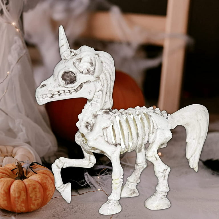 Unicorn Halloween Skeleton Decoration Tabletop Indoor Outdoor Decorations,  Creepy Posable Figurine, 7 Inches 