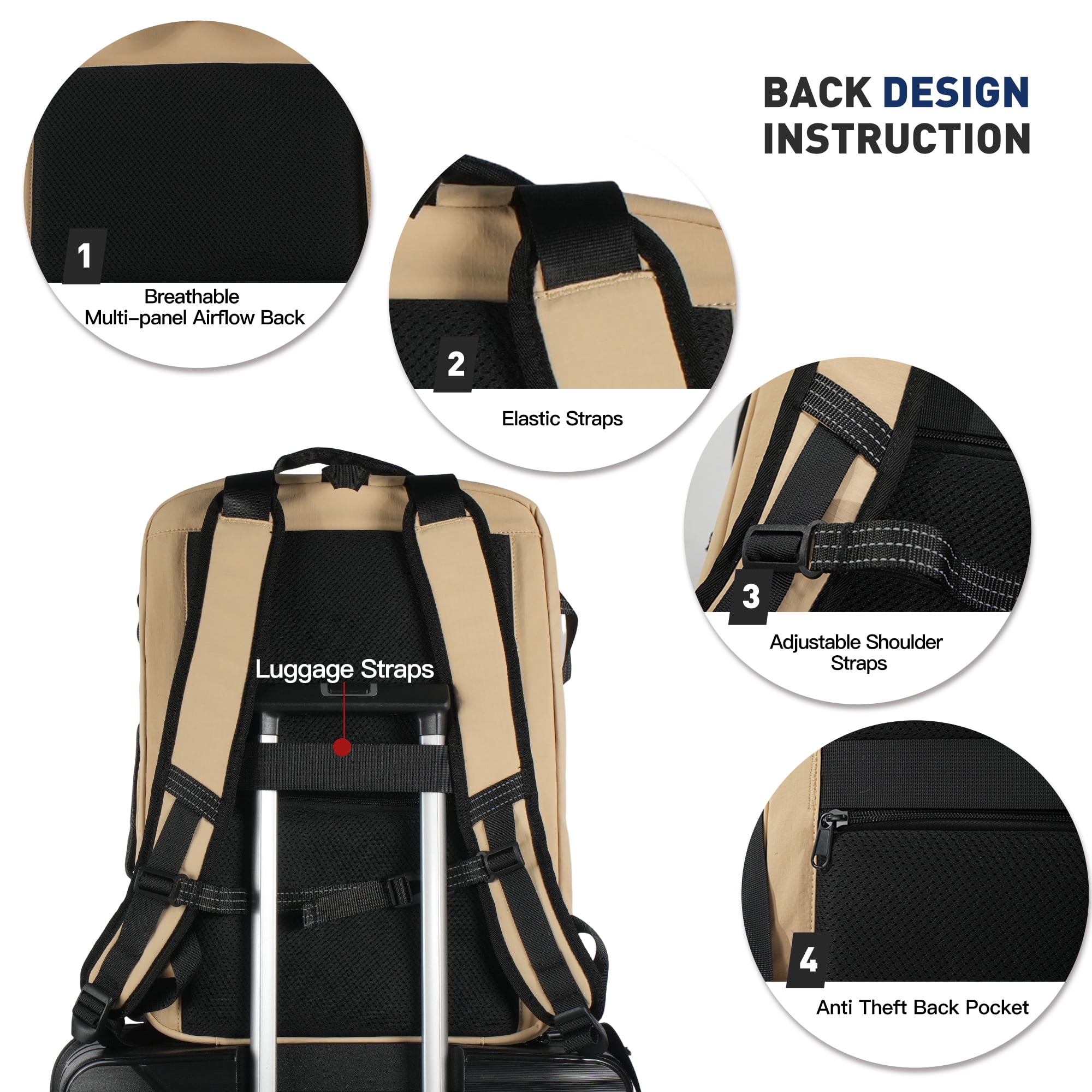 Smicure Travel carry on Backpack Laptop Business 17.5 Inch Business Anti Theft Slim Sturdy College School Computer Bag.Beige