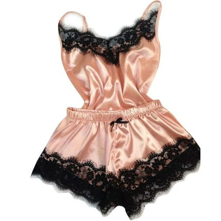 

Women s Sleepwear Sexy Lace Satin Pajama Sets Nightwear Sleeveless Tops+Shorts 2 Pcs Sets Pyjama Sets For Women Pijama