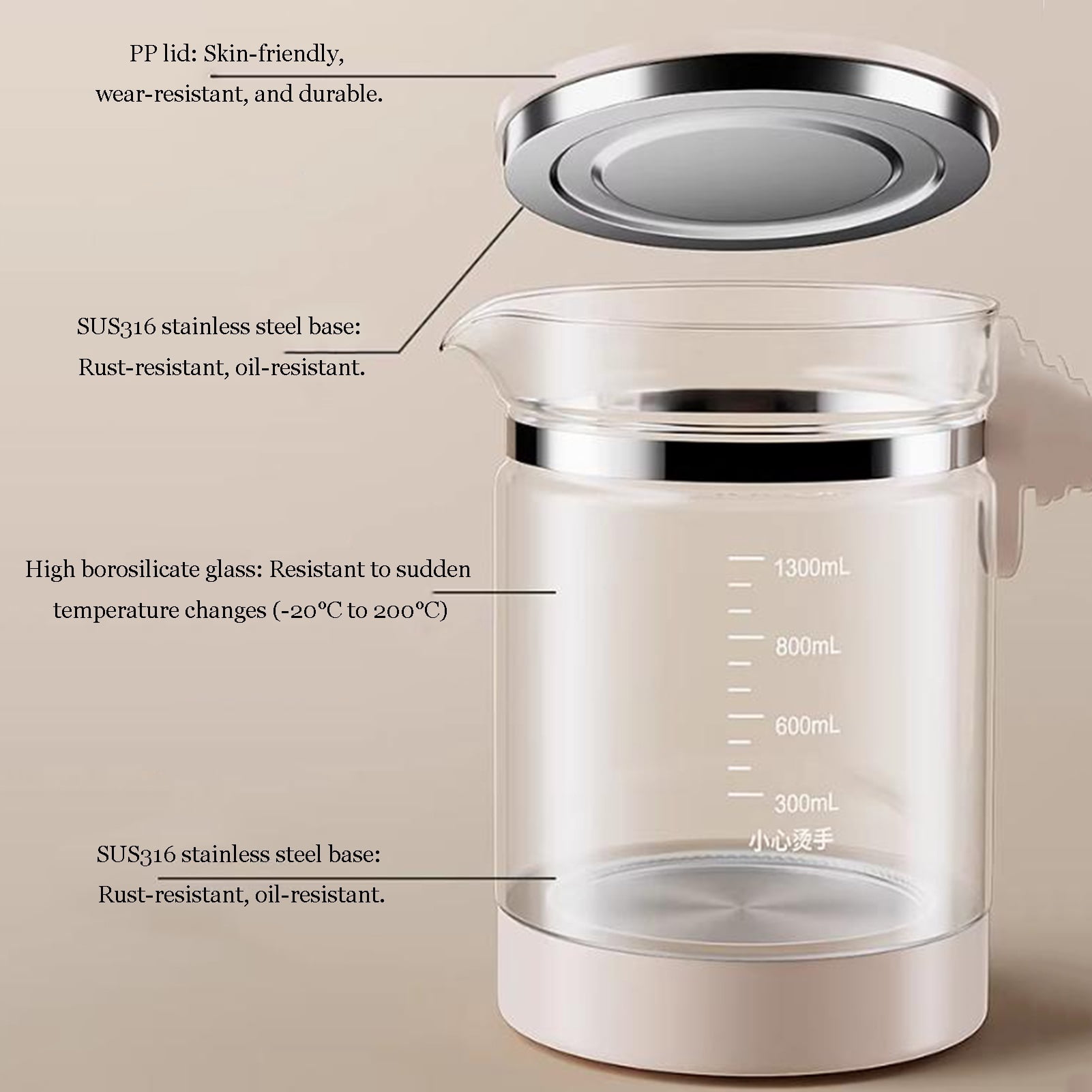 Glass Electric Kettle,1.3 Large Capacity,Multifunctional Kettle and Stew Pot,Fast Heating for making tea, boiling water, cooking porridge