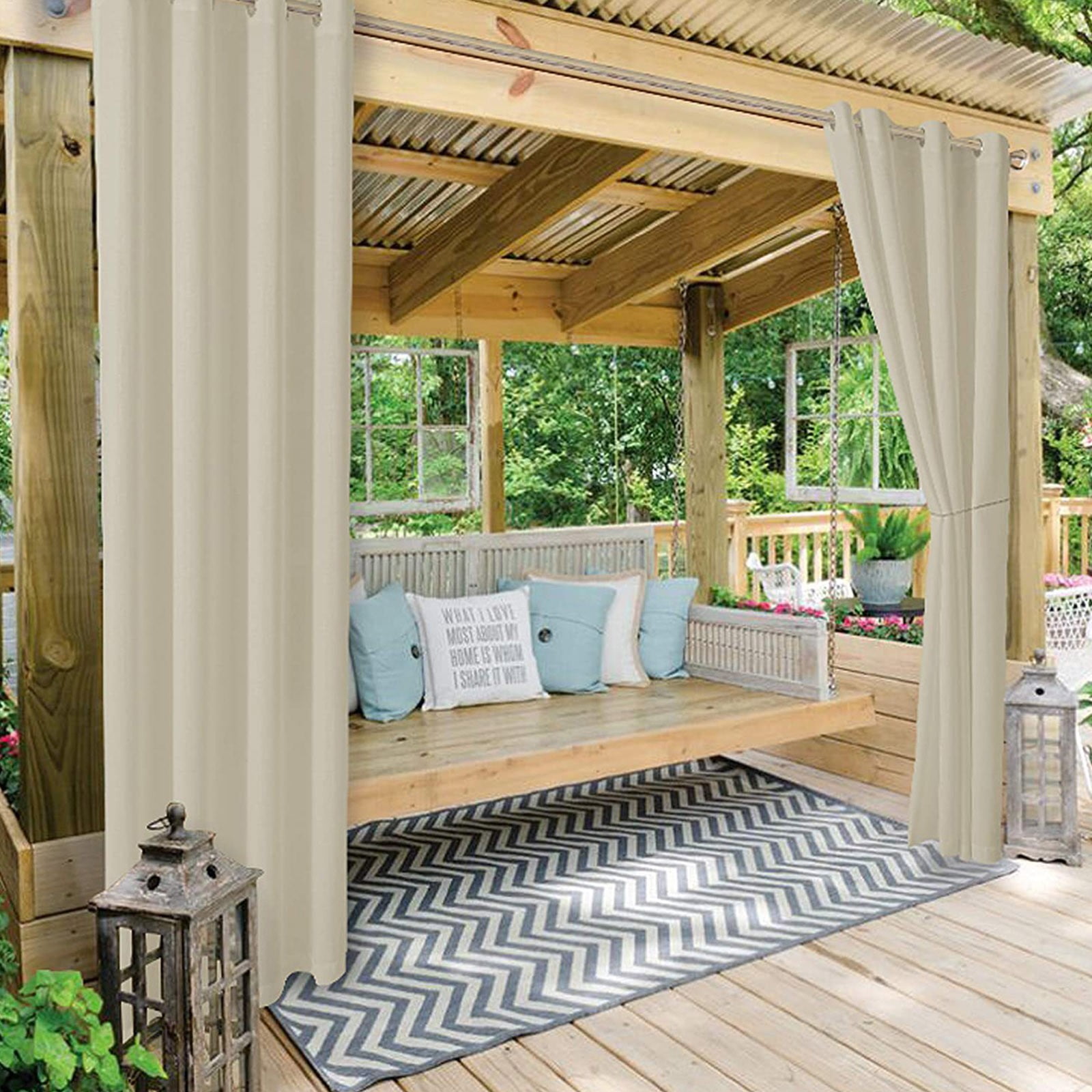 Last Chance 52*72 Inches (132X182Cm) Curtain,Waterproof Outdoor Gazebo Patio Curtains Thermal Insulation Blackout Curtains Beige For Living Room And Kitchen