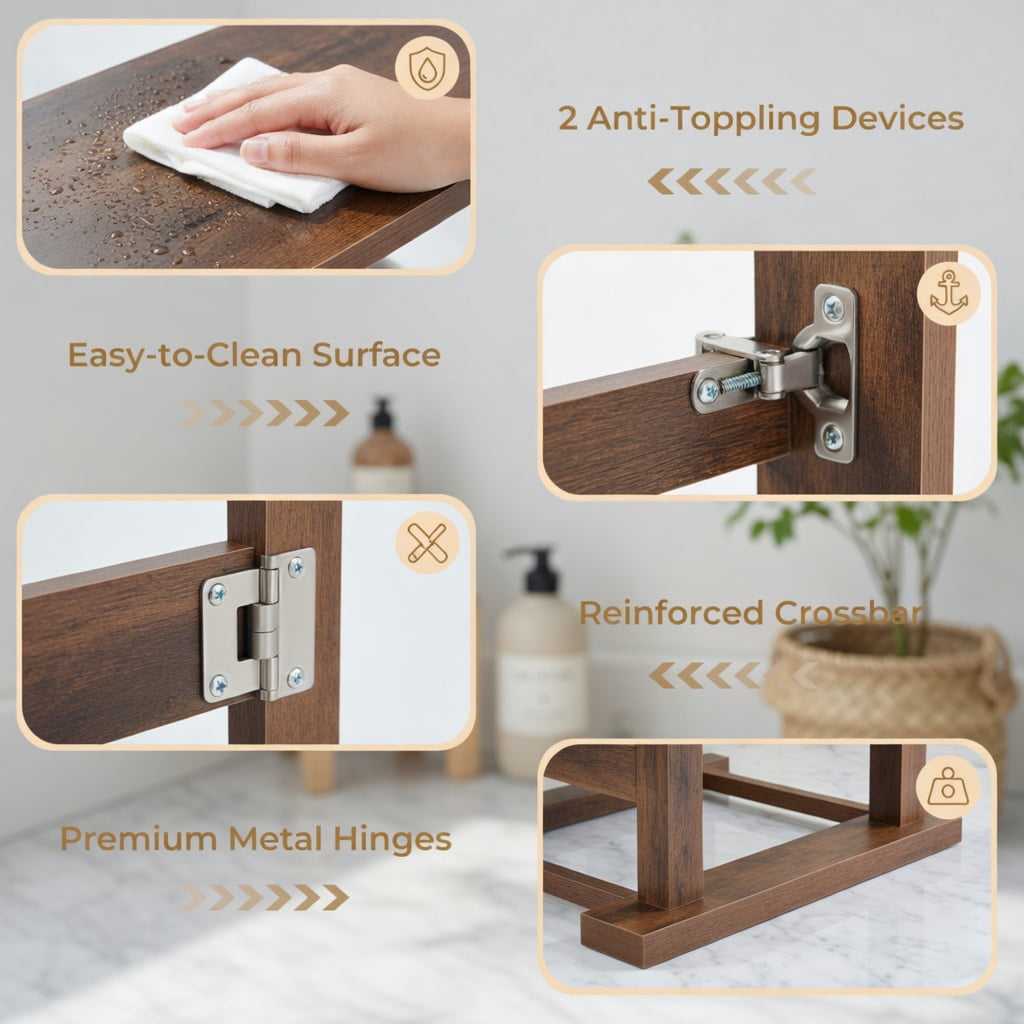 Hommoo Over the Toilet Storage Cabinet with Built-in Toilet Paper Holder, White Engineered Wood Bathroom Organizer for Small Spaces, Rustic Brown
