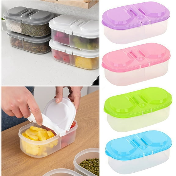 Small Food Storage Container Plastic 2-compartment Food Organizer Box with Lid, Portable Bento Box Meal Prep Container