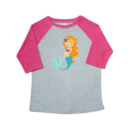 

Inktastic Cute Little Mermaid Orange Hair Purple Sea Star Gift Toddler Toddler Girl T-Shirt