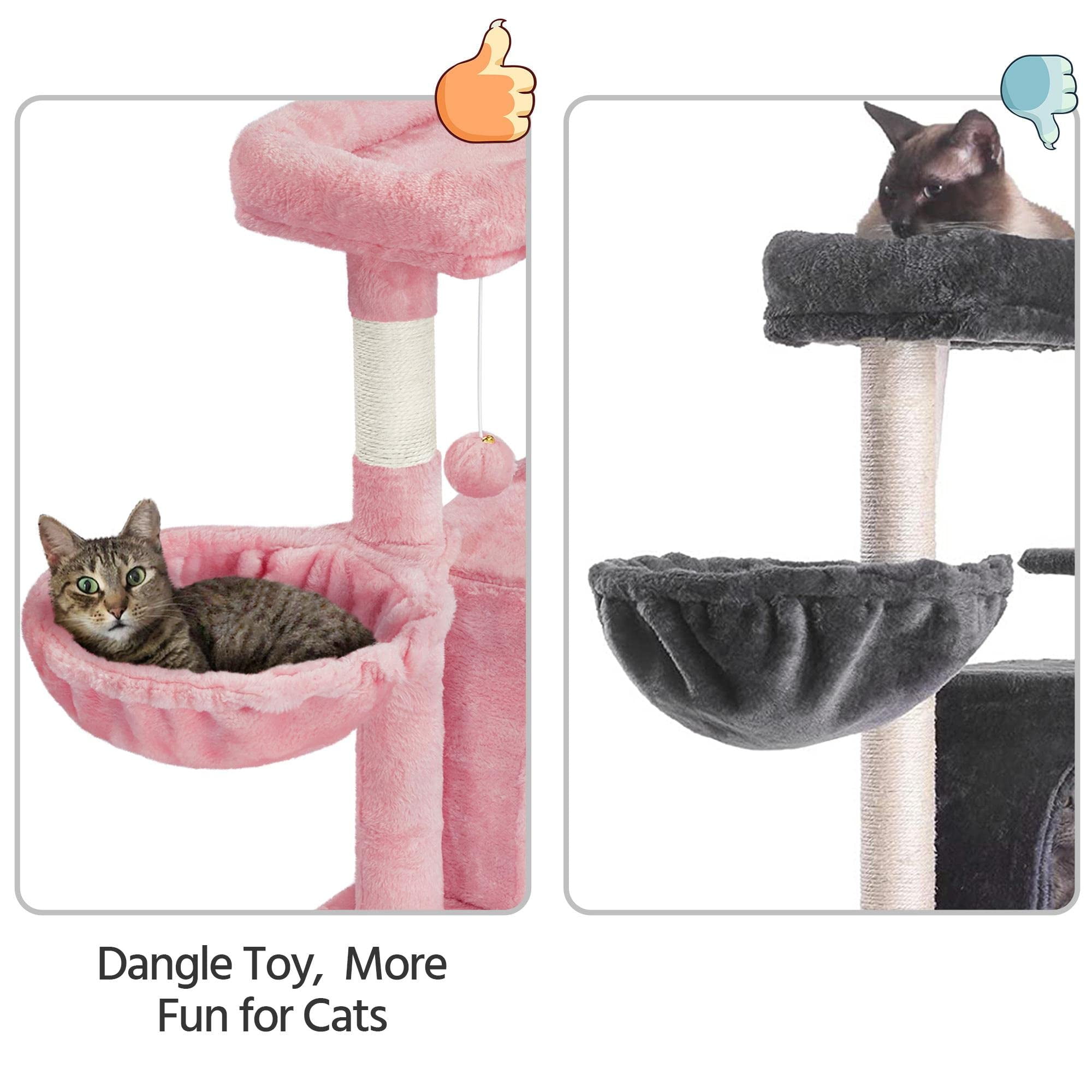 Indoor Cat Tree 42in Tall, Multi-Level Cat Condo with Hammock Perch Scratching Posts, Plush Basket Activity Center, Pet Furniture for Small Cats, Pink