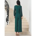 thumbnail image 4 of DARING DIVA Women's Cocktail Long Sleeve Beaded Wide Leg Jumpsuits Medium Dark Green, 4 of 5
