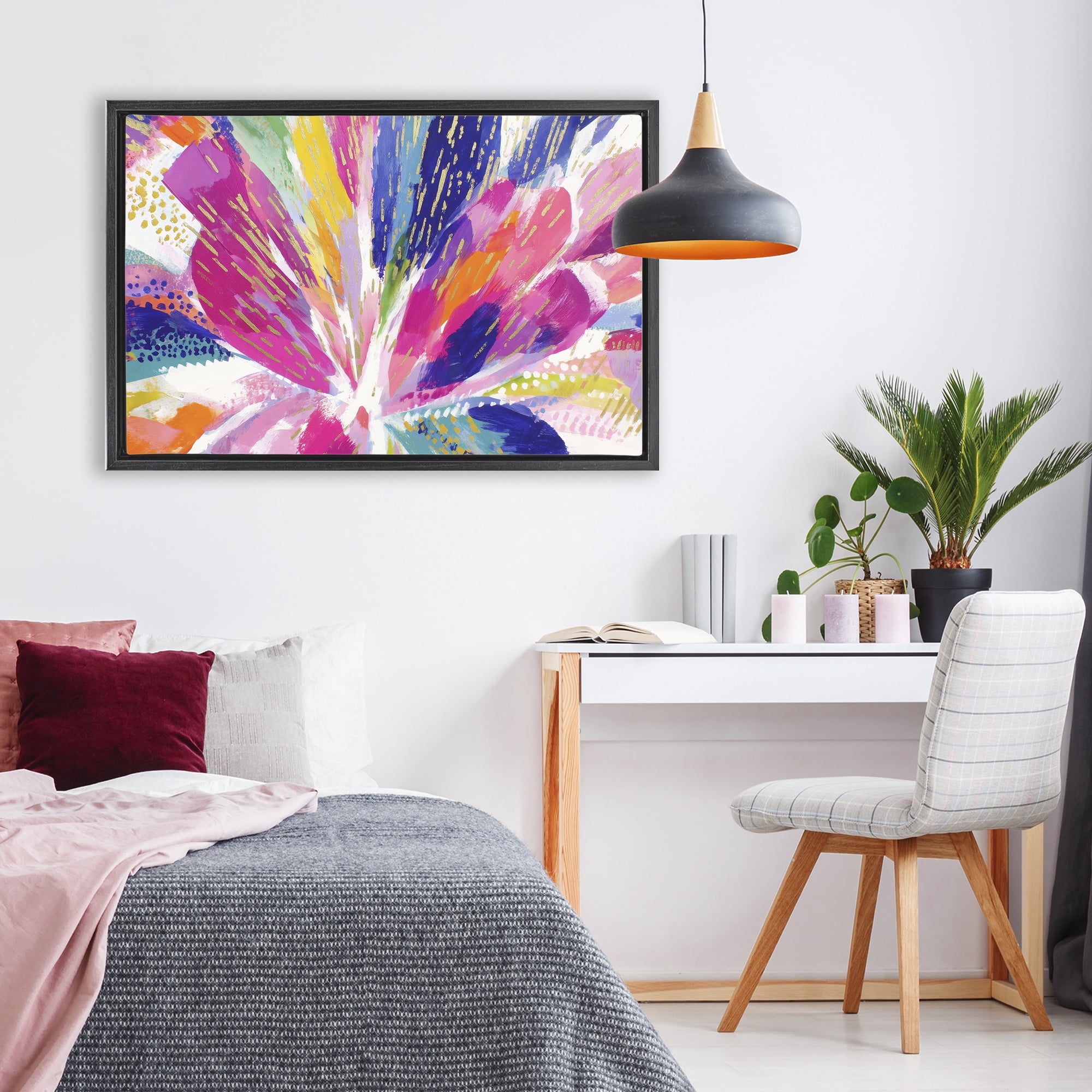 Stupell Industries Flower Burst in Vibrant Tones Black Framed Floater Canvas Wall Art, design by Chromatic Storm Studio