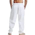 thumbnail image 6 of Ohufall Linen Pant for Men Solid Color Straight Leg Beach Casual Pants Lightweight Drawstring Elastic Waist Pants, 6 of 7