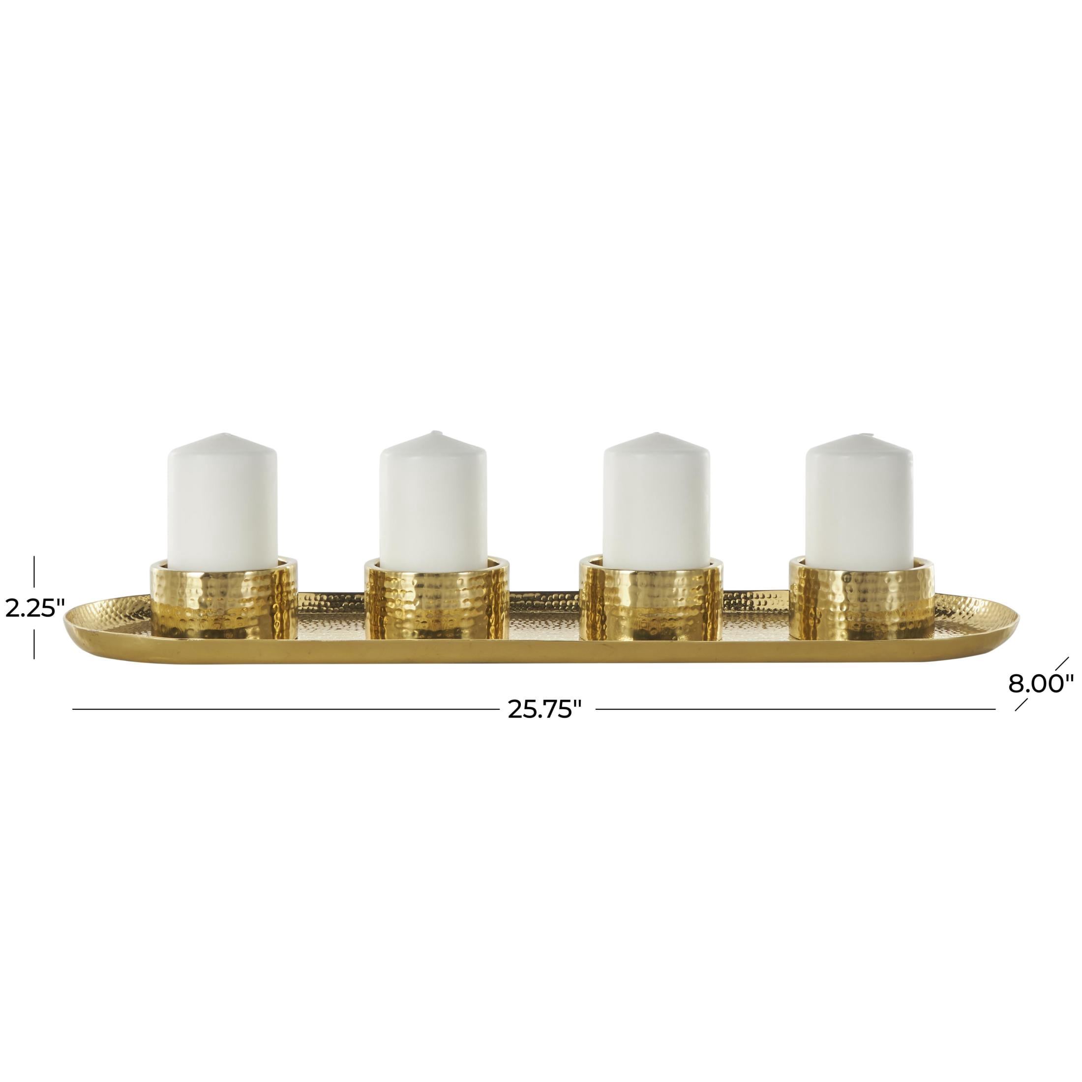 DecMode 4 Holder Gold Stainless Steel Metal Candelabra with Attached Tray