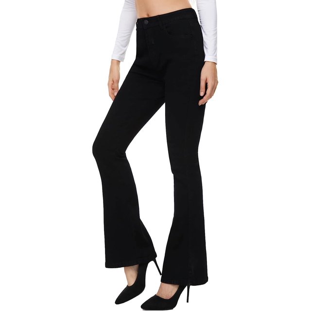 Jeans acampanados para mujer Jeans acampanados de talle alto con pantalones de mezclilla rasgados clásicos de pierna anchaBlack4