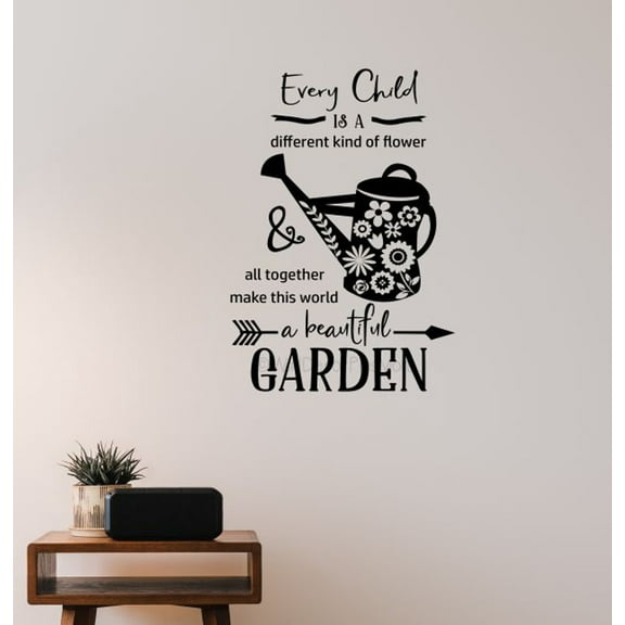 Every Child Different Flower Beautiful Garden Inspirational Quote for Wall Decor - Kids Classroom Wall Art Decals - Motivational Phrase Vinyl Sticker - School Vinyl Wall Art, 23x16-Inch, Black