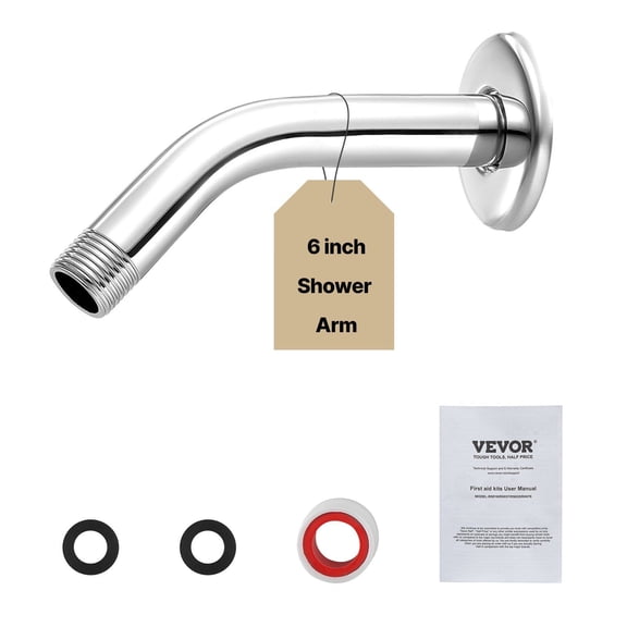 Chrome Shower Arm 6 Inch, Stainless Steel, Wall Mount with Flange