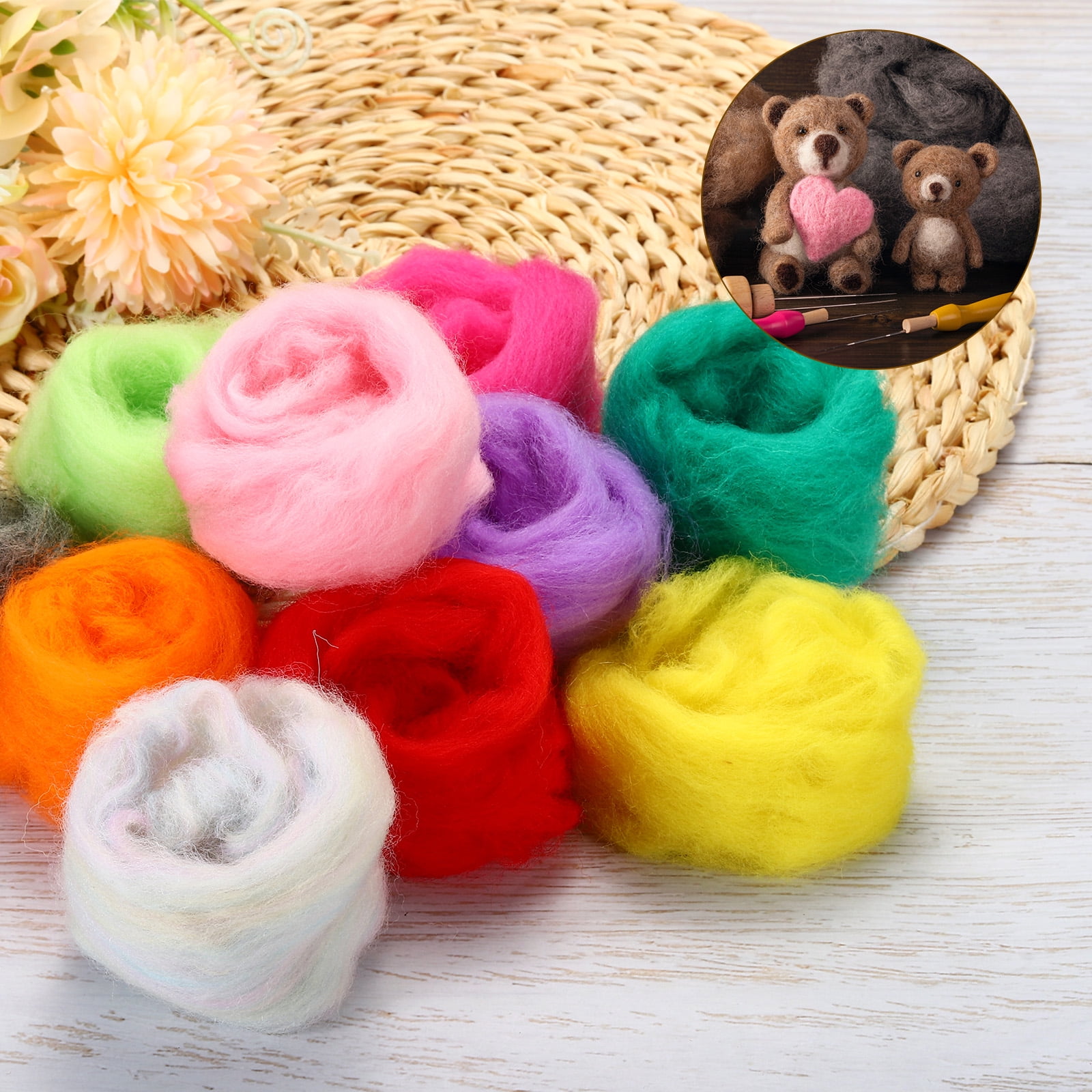 Needle Felting Wool  50 Colors Fibre Wool Yarn Needle Felting Hand for Wool Felting Yarn Supplies, 3g/pack