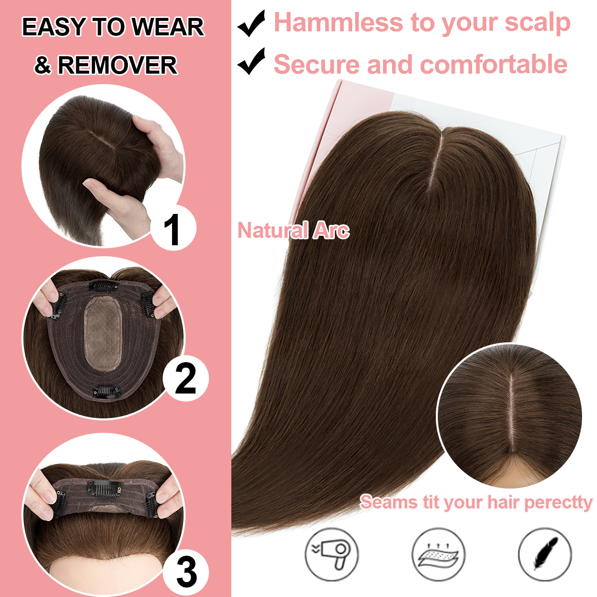 HAIRRO Human Hair Toppers For Women 100% Remy Topper With/Without Bangs ...