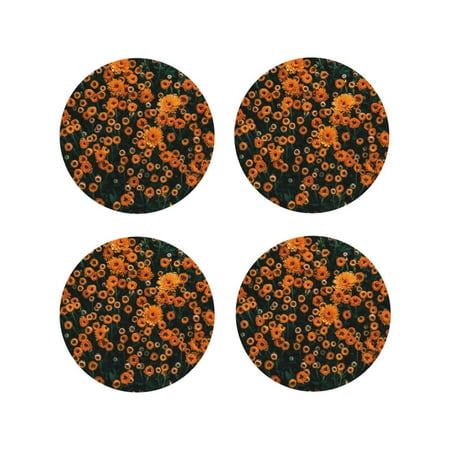 

Matuu Daisies for Cup Coasters Set of 4 Leather Coasters Desk Coasters for Office Measures 4” x 4”-Round Shape