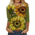 thumbnail image 2 of USSUMA Plus Womens Tops Dressy Casual Cute Graphic Loose Round Neck Women's Tunics Sunflower Print Basic Tee T Shirts for Women 3/4 Sleeve Summer Blouses Trendy, 2 of 5