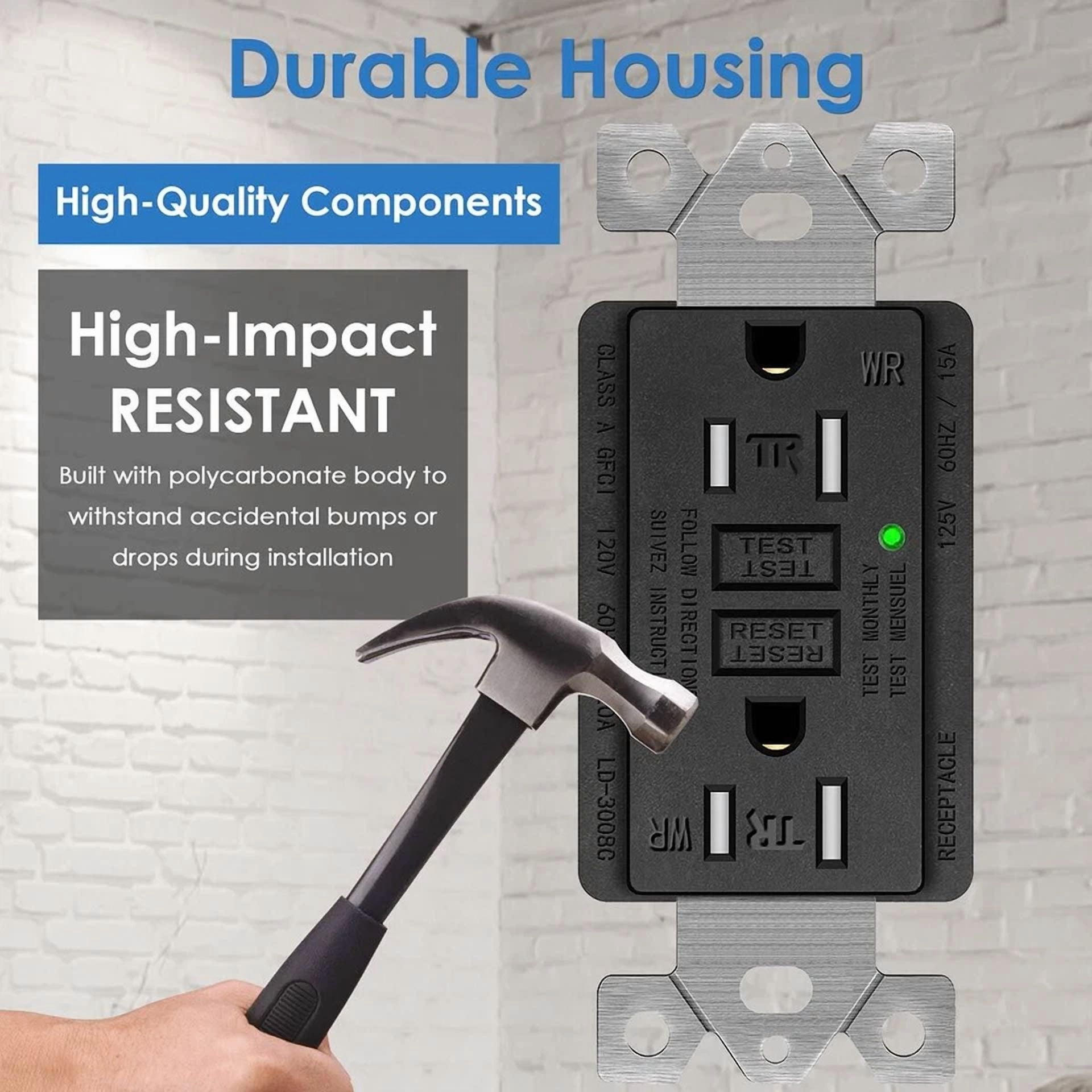 Gfi Gfci Outlet 15 Amp Receptacles Ground Fault Circuit Interrupter Etl Black Us