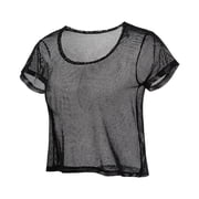 t shirts for women casual tops sheer mesh fishnet crop short sleeve net tee shirt top