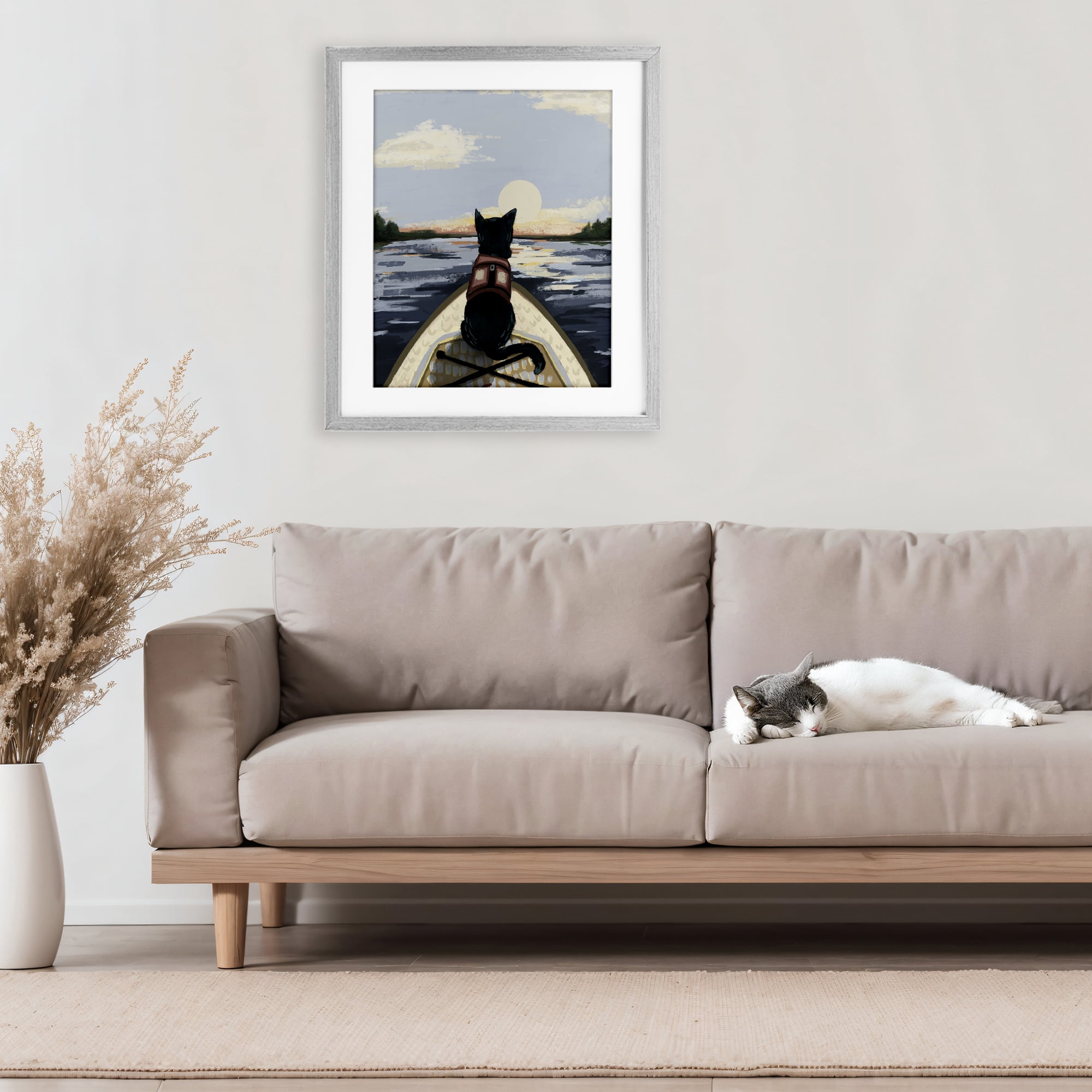 Stupell Industries Peaceful Cat Viewing Lake Gray Framed Print Under Glass, design by Denise Bartkus
