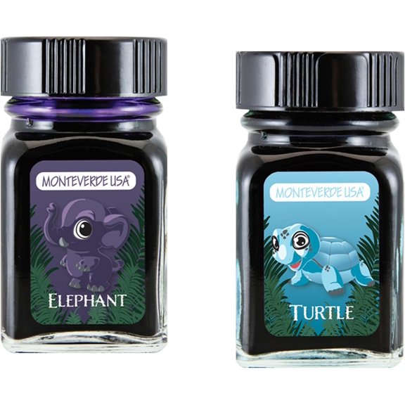 Monteverde 60ml Ink, Elephant (Purple), Turtle (Turquoise) Jungle Ink (G309EL, G309TU) Fountain Pen Ink (30ml Each Ink Bottle, 2 Pack)