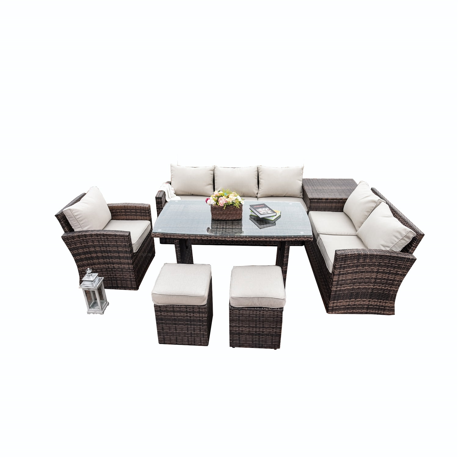 Abrihome Moda Furnishings Outdoor Rattan Sofa Sets With Ottomans And