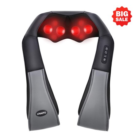 Naipo Neck and Shoulder Massager Shiatsu Back Massagers Massage Machine with Optional Heat, Intensity Adjustable and 3D Deep Tissue Kneading Relax Muscle, Office Car Home Use