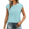 thumbnail image 2 of Womens Summer Tops Women Sexy Short Sleeve Sequins Loose Polluer Solid Round-Neck Blouse Shirt,Light Blue,XXL, 2 of 9